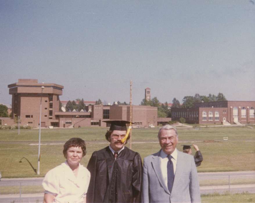 Portraits - Group, Cedar Falls, IA, campanile, history of Iowa, Iowa History, uni, schindler, man, graduation, Iowa, Schools and Education, Bergmann, Elizabeth, university of northern iowa, suit