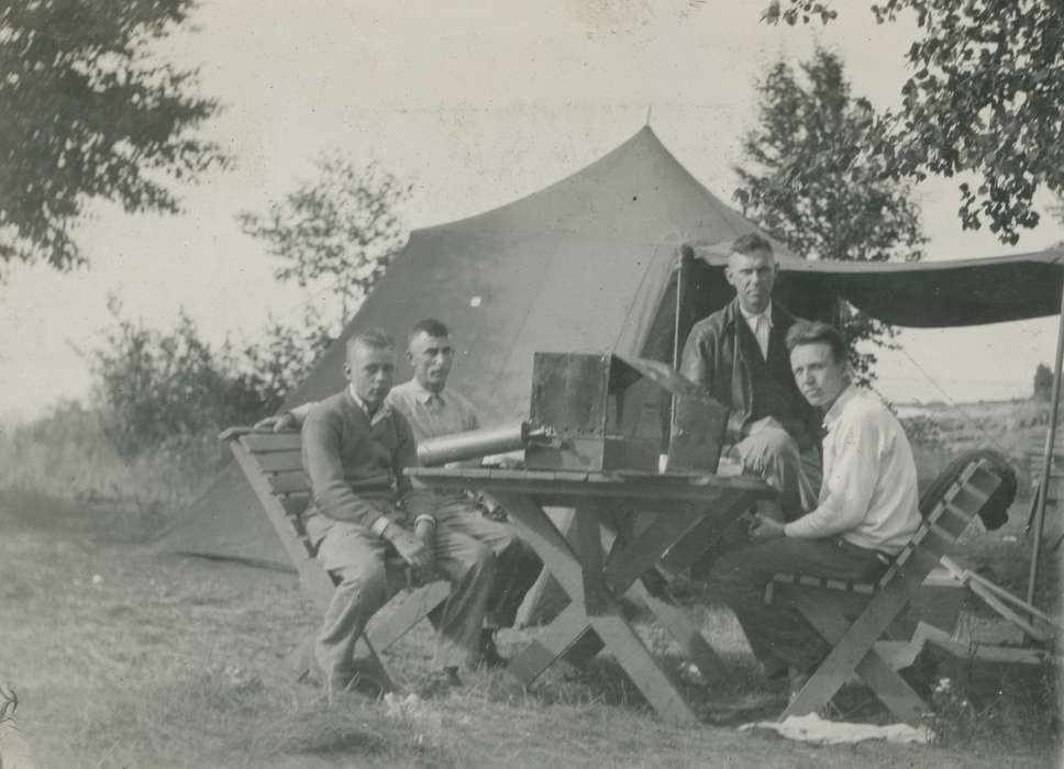 Portraits - Group, Travel, picnic bench, Iowa, tent, McMurray, Doug, Duluth, MN, camping, history of Iowa, picnic table, Iowa History