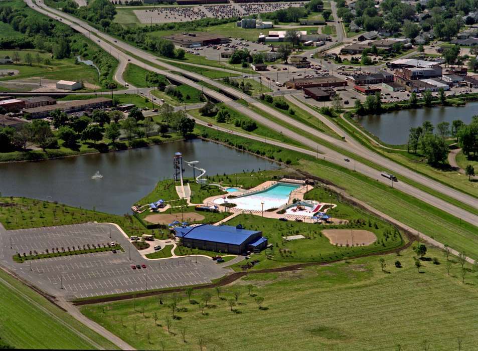 parking lot, Iowa, Ottumwa, IA, water park, river, pool, Entertainment, Aerial Shots, Lakes, Rivers, and Streams, field, Cities and Towns, Businesses and Factories, Lemberger, LeAnn, history of Iowa, beach, Iowa History