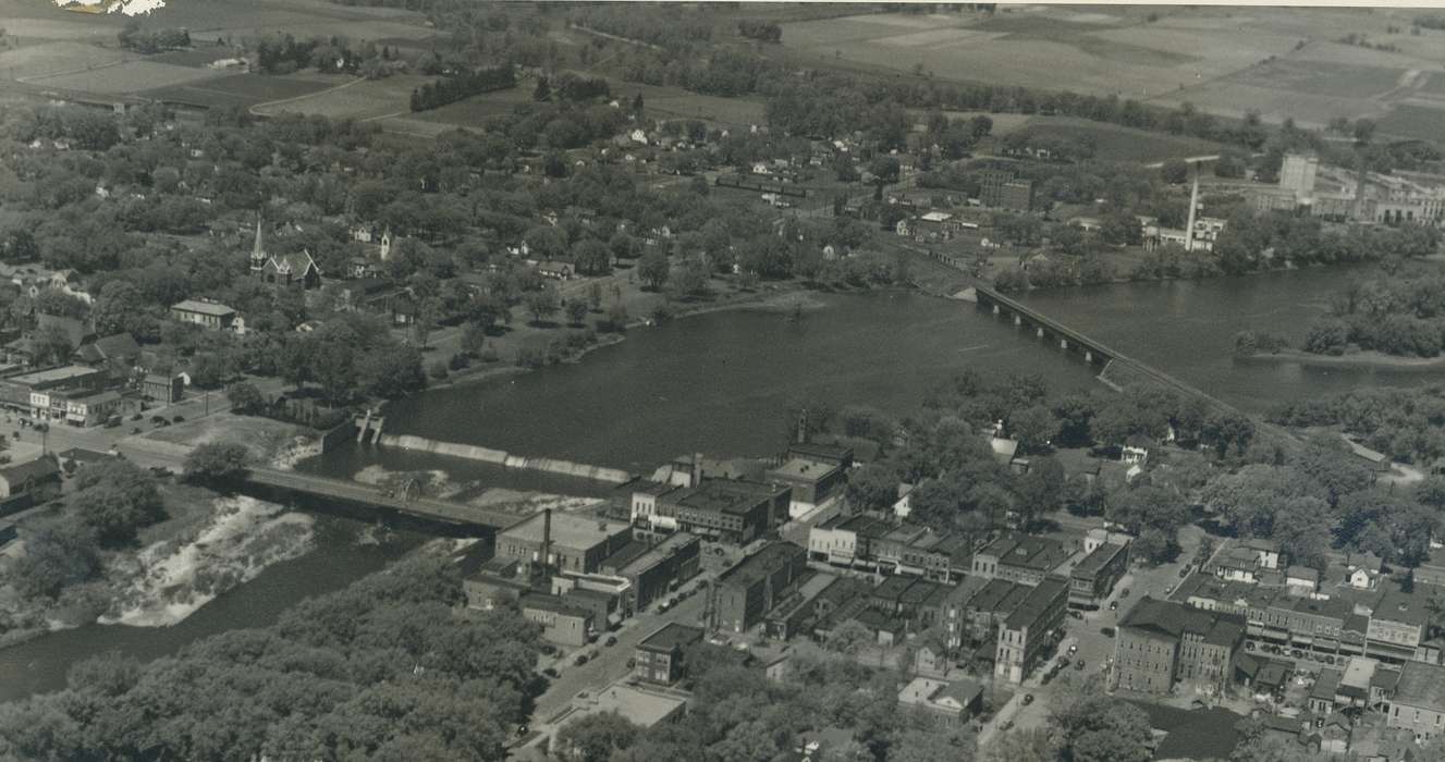 Waverly Public Library, history of Iowa, Iowa History, downtown, Waverly, IA, Aerial Shots, river, Iowa, Cities and Towns, aerial