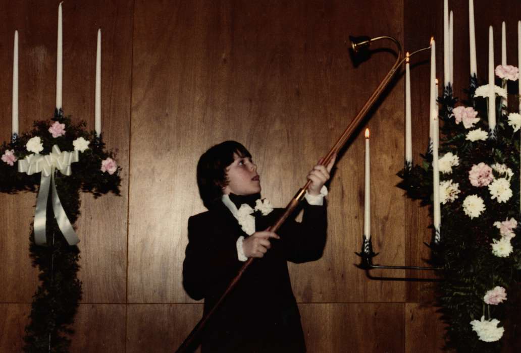 history of Iowa, wood paneling, Iowa History, candle, bow, boy, Hudson, IA, Bartlett, Elizabeth, Iowa, Weddings, flower, Children, Religion, tuxedo