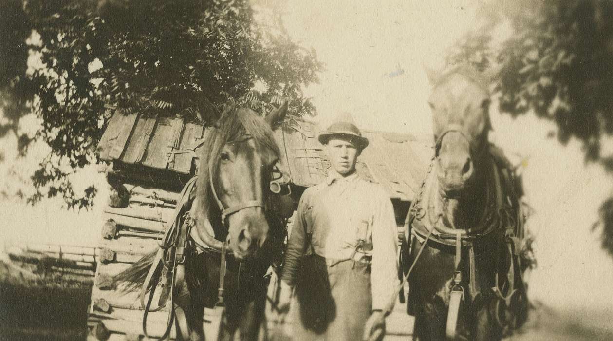 Dubuque County, IA, history of Iowa, hat, Farms, Animals, Iowa, Portraits - Individual, Fredericks, Robert, horse, Iowa History