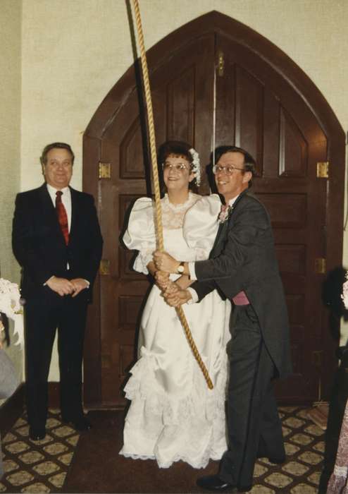 Portraits - Group, bell, Weddings, Iowa, little brown church, Iowa History, bride, history of Iowa, Nashua, IA, groom, Eilderts, Carol