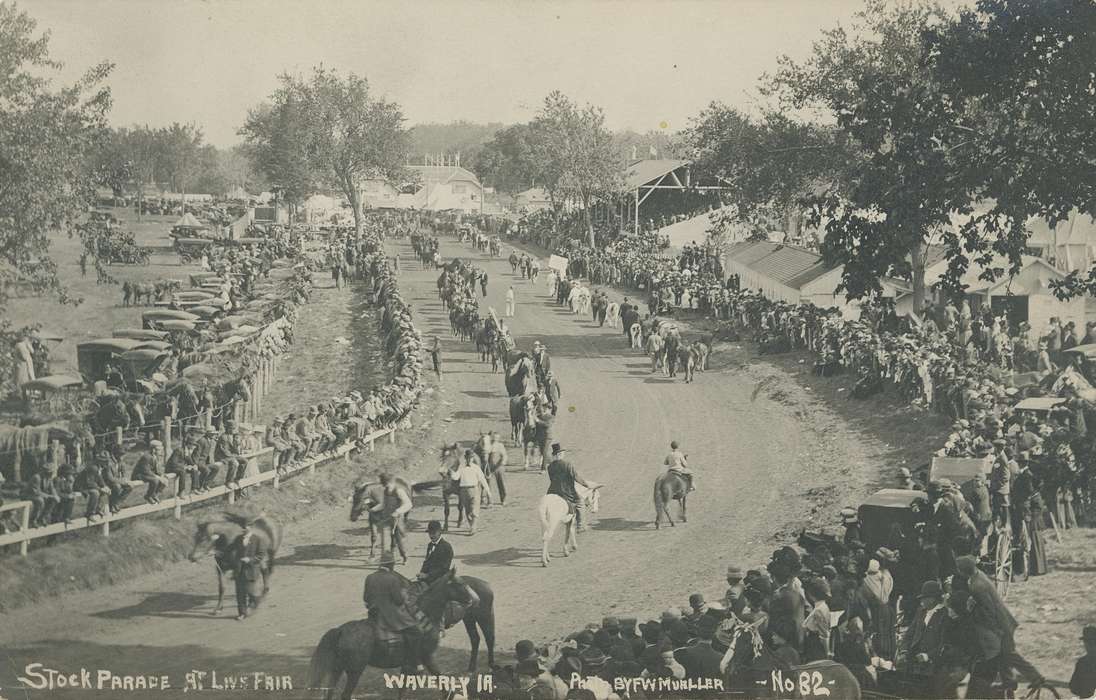 history of Iowa, Iowa History, parade, race track, Civic Engagement, Animals, Waverly, IA, fair, Fairs and Festivals, Iowa, horses, Waverly Public Library