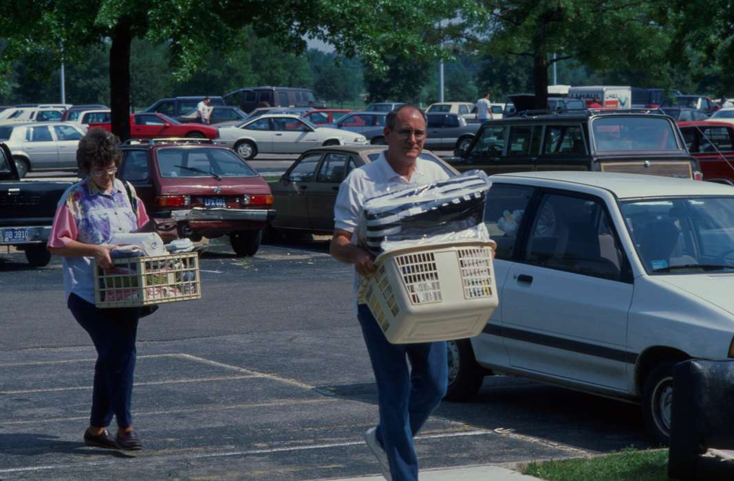 Cedar Falls, IA, history of Iowa, Iowa History, Families, uni, Motorized Vehicles, car, parking lot, UNI Special Collections & University Archives, crate, Iowa, Schools and Education, university of northern iowa, laundry basket