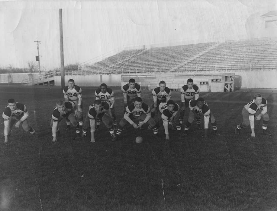 Portraits - Group, uniform, Iowa, Schools and Education, Potter, Ann, bleachers, team, football, Sports, Fort Dodge, IA, history of Iowa, Iowa History