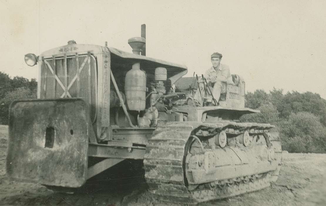 Portraits - Individual, Iowa History, Iowa, IA, Tjaden, Carol, Farms, Farming Equipment, bulldozer, history of Iowa