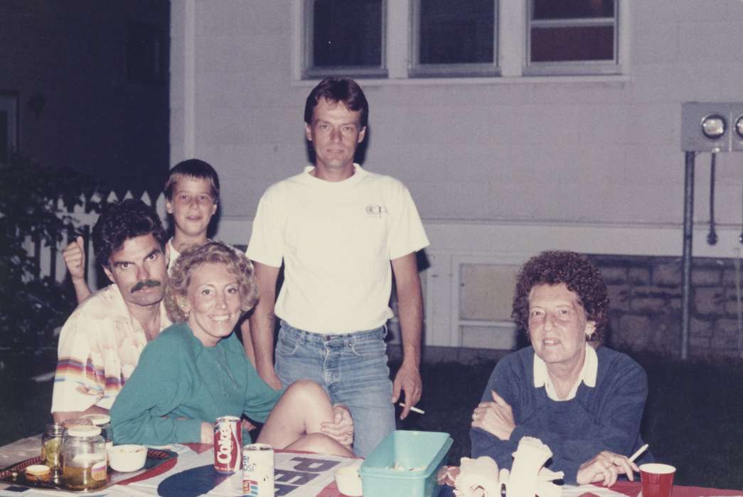 Portraits - Group, Food and Meals, Weddings, Frost, Jane, Waterloo, IA, coke, cigarette, Iowa, Leisure, pepsi, mustache, history of Iowa, Iowa History