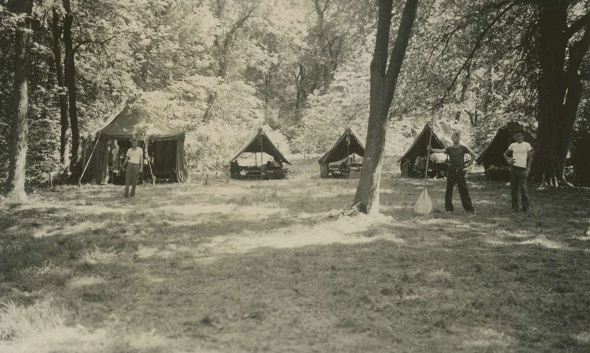 Portraits - Group, tents, Iowa History, Iowa, McMurray, Doug, forest, history of Iowa, Outdoor Recreation, Lehigh, IA, Children, boy scouts