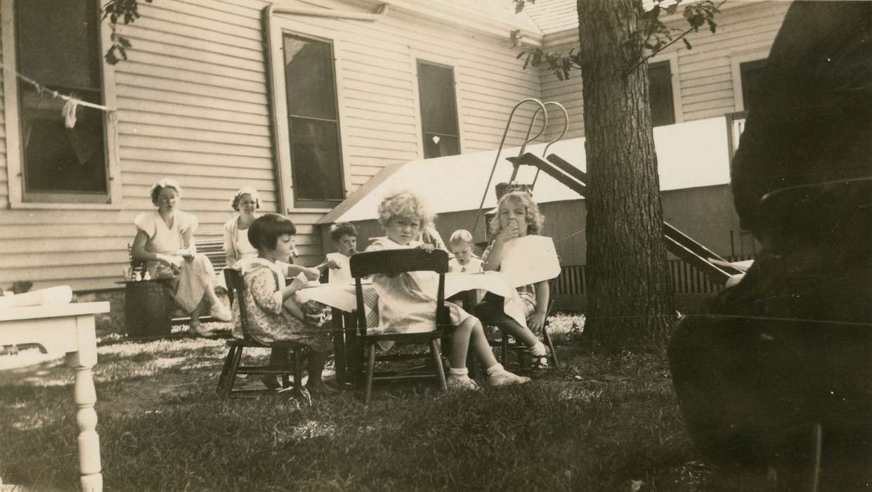 Food and Meals, Iowa, slide, table, UNI Special Collections & University Archives, chair, Schools and Education, uni, Children, table cloth, university of northern iowa, history of Iowa, Cedar Falls, IA, oak tree, iowa state teachers college, Iowa History