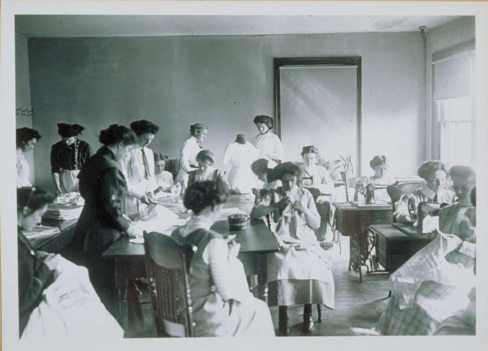class, history of Iowa, Storrs, CT, Iowa History, Archives & Special Collections, University of Connecticut Library, Iowa, sewing