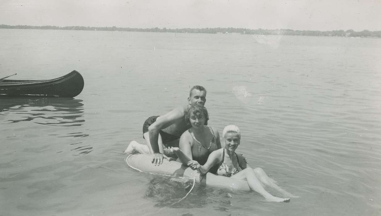 Portraits - Group, Clear Lake, IA, lake, history of Iowa, Iowa History, swimming cap, Lakes, Rivers, and Streams, bathing suit, swimming suit, Iowa, Outdoor Recreation, boat, McMurray, Doug, swimsuit