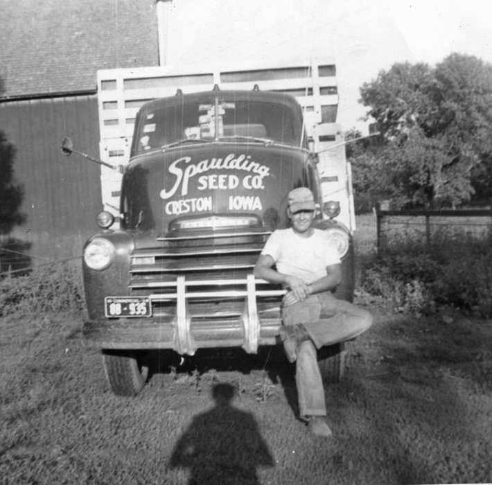 history of Iowa, Portraits - Individual, Iowa History, shadow, truck, Barns, Creston, IA, Schrodt, Evelyn, Iowa, Labor and Occupations