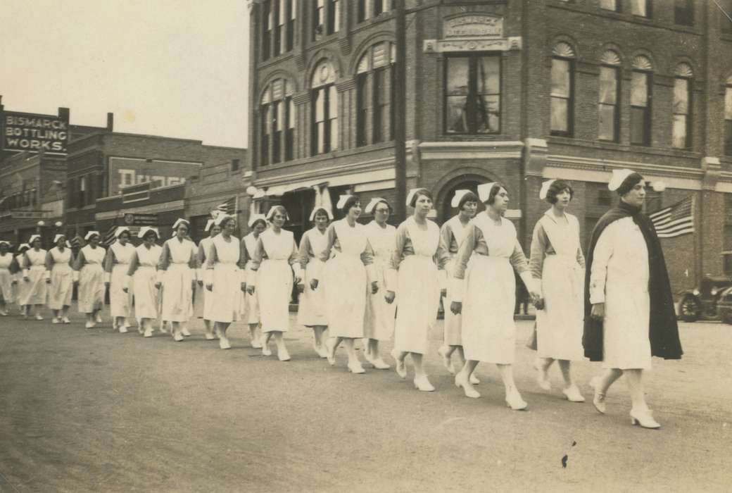 flag, Main Streets & Town Squares, Iowa Falls, IA, history of Iowa, Iowa History, Cook, Mavis, parade, Civic Engagement, nurse, Iowa, Cities and Towns, Labor and Occupations