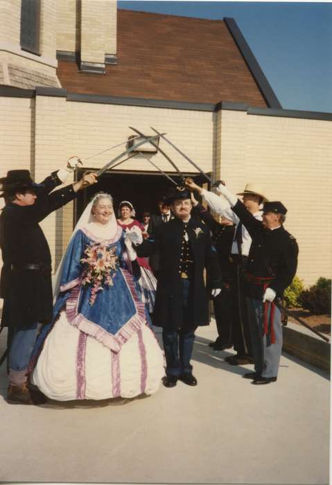 history of Iowa, uniform, Iowa History, wedding gown, WI, Iowa, Weddings, Olsson, Ann and Jons, reenactors, wedding, sword, civil war