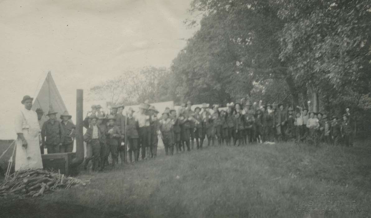 Portraits - Group, Food and Meals, Iowa, Woodward, IA, McMurray, Doug, Leisure, history of Iowa, camping, boy scouts, Iowa History