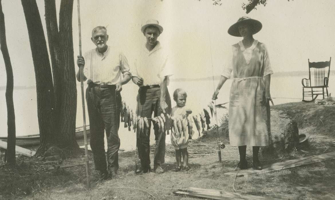 Portraits - Group, fish, Iowa, rocking chair, McMurray, Doug, catfish, fishing, Clear Lake, IA, history of Iowa, bass, Iowa History