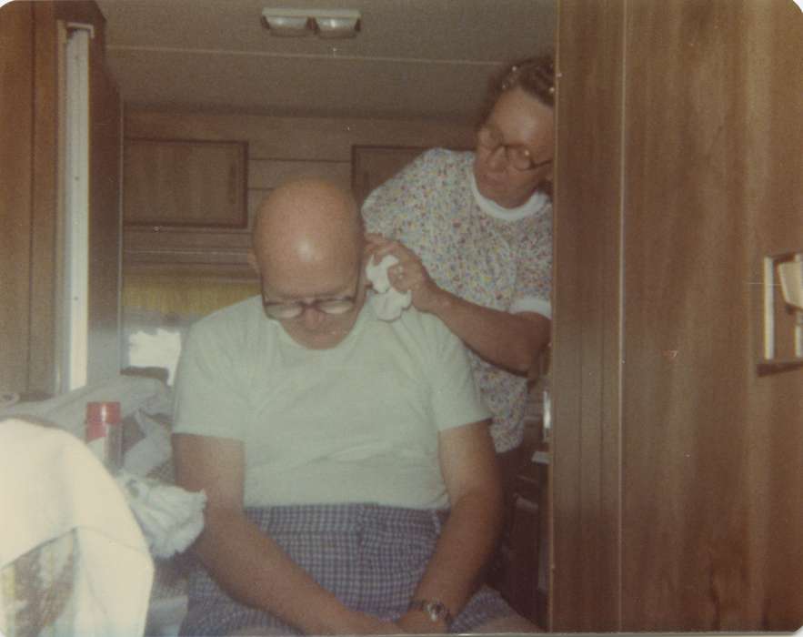 Becker, Alfred, Iowa History, woman, man, history of Iowa, Iowa, camper, haircut, USA, Travel, bald