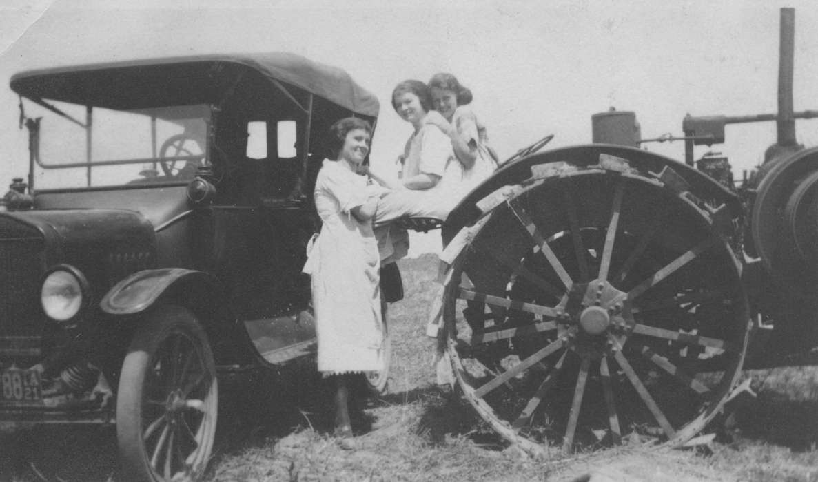 Portraits - Group, Farming Equipment, history of Iowa, Iowa History, Motorized Vehicles, car, Epworth, IA, tractor, Wessels, Doris, Iowa, Farms, Leisure