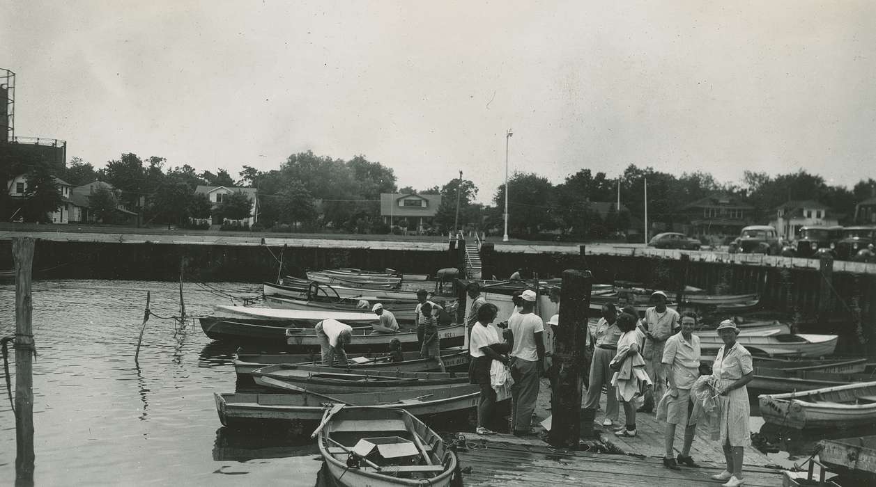 Portraits - Group, Travel, history of Iowa, Iowa History, Ocean Grove, NJ, Motorized Vehicles, Lakes, Rivers, and Streams, car, dock, Iowa, oar, boat, McMurray, Doug