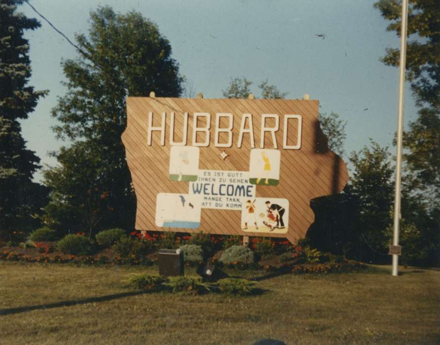 Cities and Towns, Iowa History, Iowa, flagpole, Hubbard, IA, Cook, Mavis, history of Iowa, sign