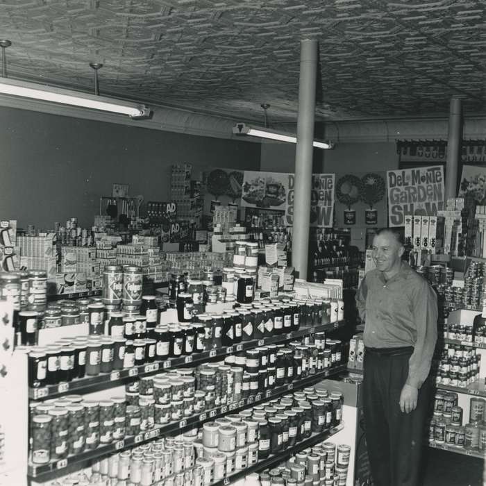 history of Iowa, Iowa History, general store, Businesses and Factories, Artesian, IA, man, Iowa, Food and Meals, Waverly Public Library, building interior, Labor and Occupations