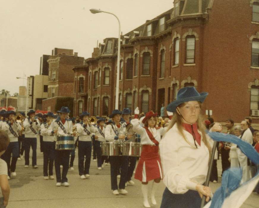 Iowa, parade, Iowa History, Fairs and Festivals, hat, Schools and Education, drum, marching band, Cascade, IA, history of Iowa, Kamm, Paula, drum corp