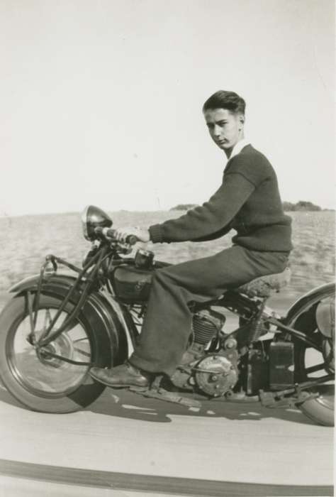 history of Iowa, Iowa History, IA, George, Kelly, motorcycle, man, Iowa, Portraits - Individual