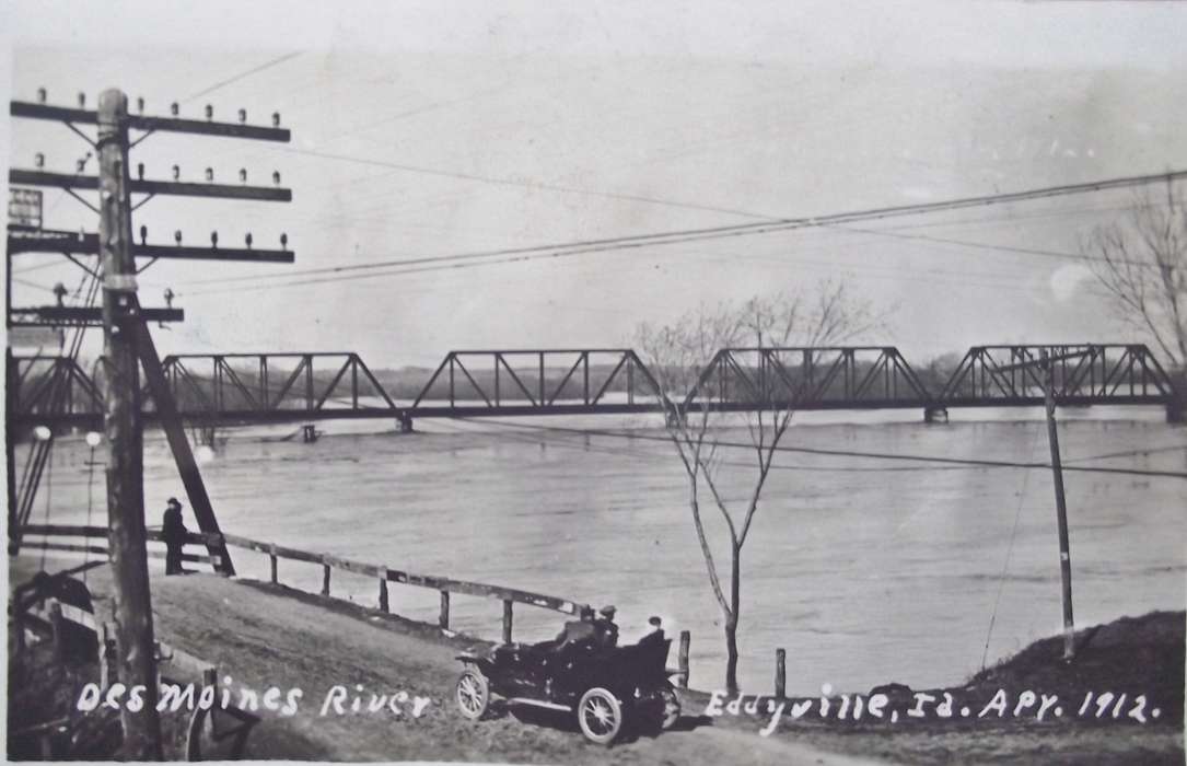 bridge, Iowa History, history of Iowa, Motorized Vehicles, Eddyville, IA, Lakes, Rivers, and Streams, car, river, Iowa, Lemberger, LeAnn