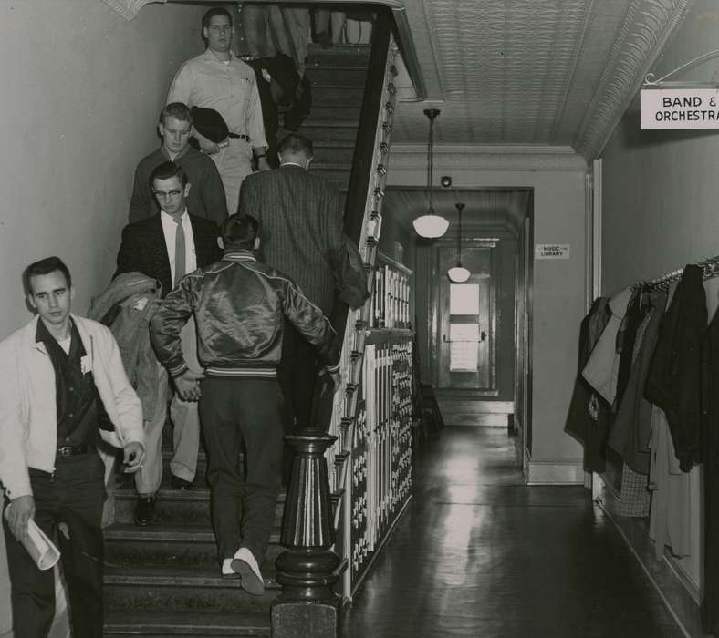 Cedar Falls, IA, history of Iowa, Iowa History, uni, iowa state teachers college, coat, UNI Special Collections & University Archives, Iowa, Schools and Education, stairs, university of northern iowa, jacket