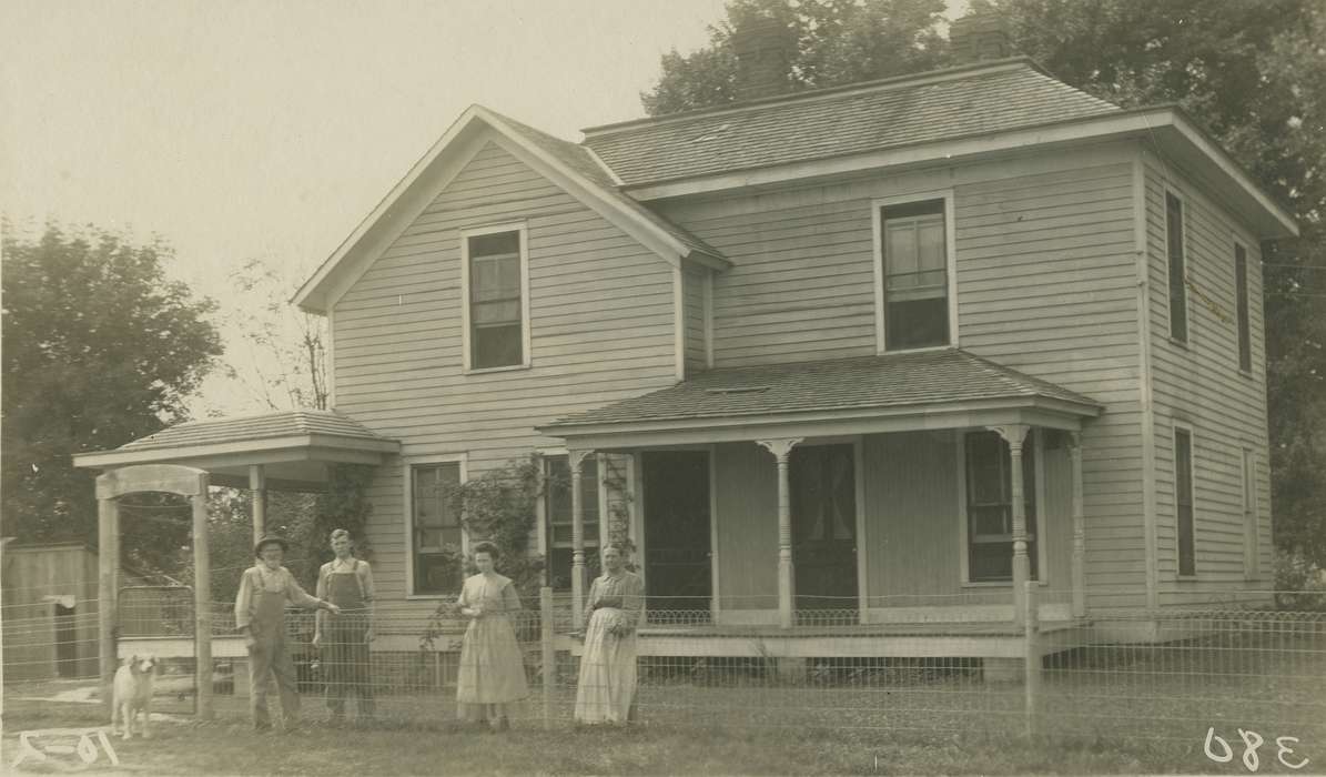 Portraits - Group, Farms, Animals, fence, house, Iowa History, Meyers, Peggy, West Liberty, IA, history of Iowa, dog, Iowa, Homes, correct date needed, Families