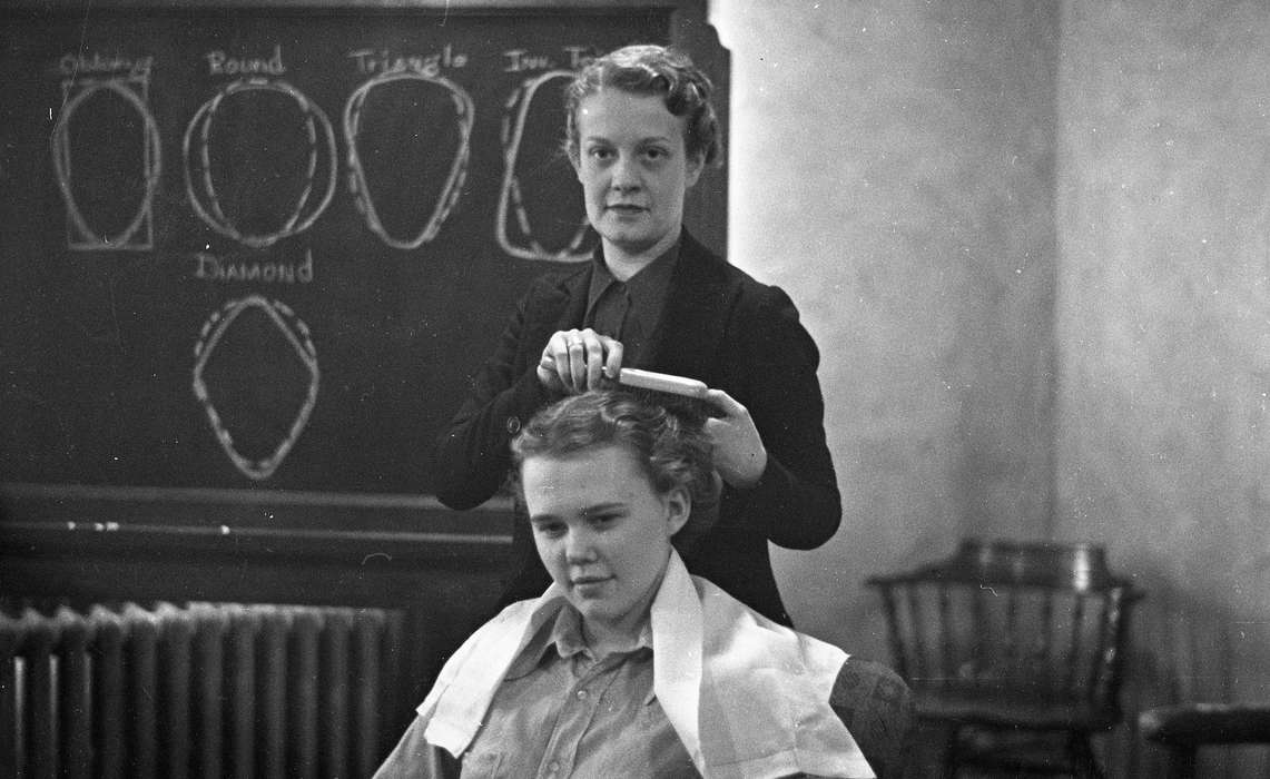 Cedar Falls, IA, history of Iowa, chalkboard, Iowa History, uni, iowa state teachers college, classroom, UNI Special Collections & University Archives, Iowa, Schools and Education, hair styling, university of northern iowa