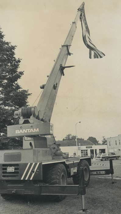 crane, history of Iowa, Iowa History, Motorized Vehicles, american flag, Waverly, IA, Iowa, Waverly Public Library
