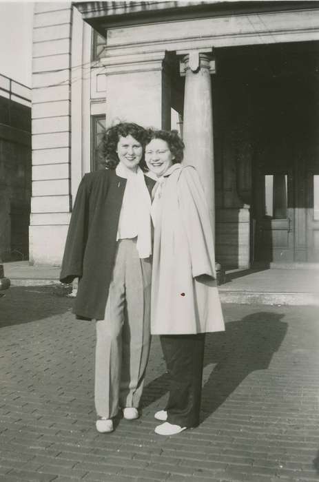 Iowa History, pillar, Leisure, brick road, trousers, Iowa, history of Iowa, Businesses and Factories, Portraits - Group, curly hair, Wilson, Dorothy, USA, coat