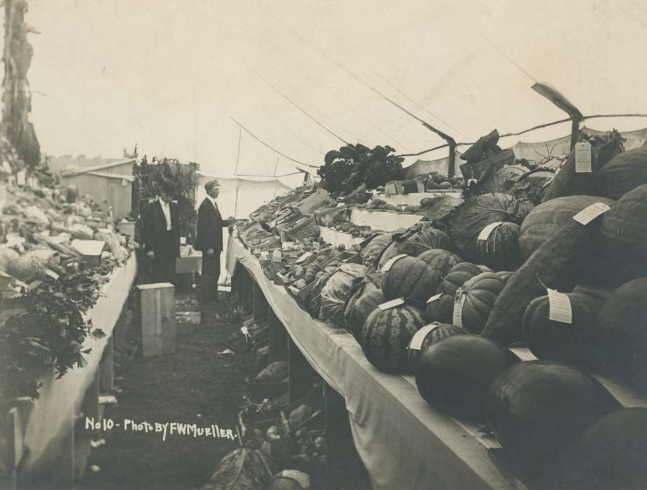 Waverly Public Library, history of Iowa, pumpkin, county fair, Iowa History, watermelon, fruit, fair, vegetable, Fairs and Festivals, Waverly, IA, Iowa, correct date needed, Food and Meals, potato, hat, suit