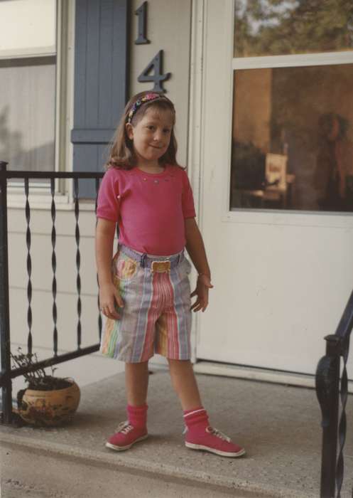history of Iowa, Portraits - Individual, Iowa History, Newhall, IA, Nulty, Tom and Carol, Iowa, porch, Homes, house, Children, pink