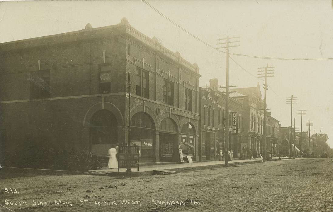 Main Streets & Town Squares, main street, history of Iowa, Iowa History, store, dirt street, Iowa, Anamosa, IA, shop, street, Hatcher, Cecilia