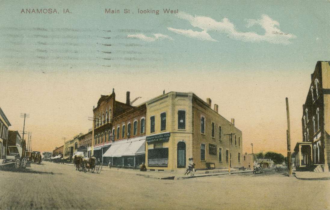 Main Streets & Town Squares, history of Iowa, Iowa History, horse, storefront, horse and buggy, store, dirt street, Iowa, Anamosa, IA, shop, street, Hatcher, Cecilia