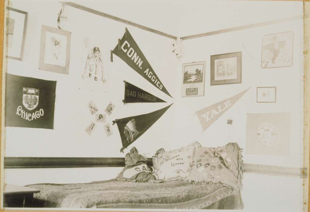 history of Iowa, Iowa History, university, bed, pillow, Storrs, CT, Archives & Special Collections, University of Connecticut Library, dorm room, Iowa