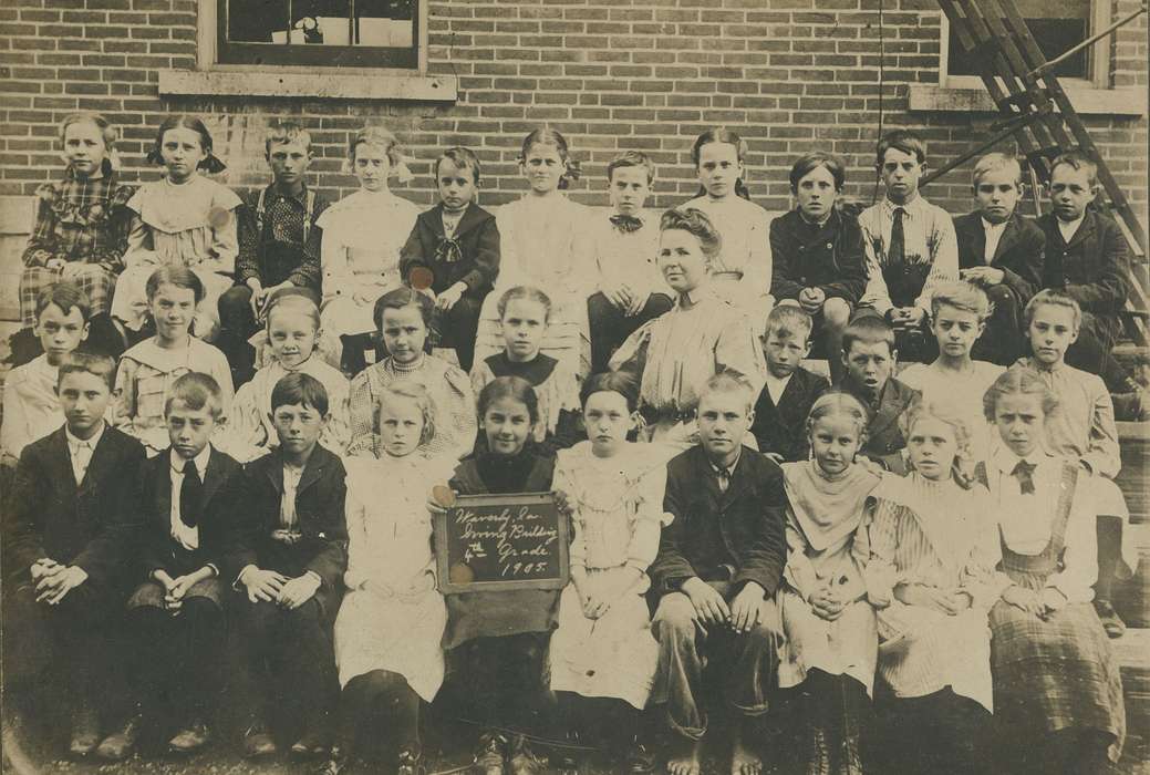 Portraits - Group, history of Iowa, Iowa History, children, teacher, large group picture, Waverly, IA, elementary school, Iowa, victorian, Schools and Education, Children, Waverly Public Library