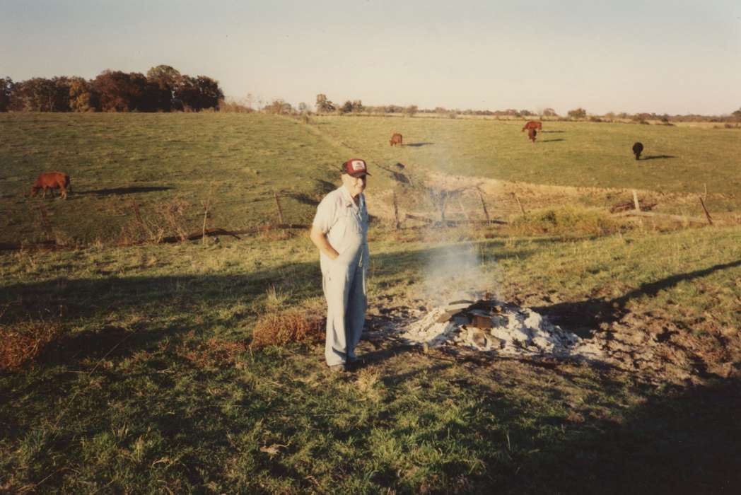 cattle, overalls, history of Iowa, cows, farmer, Farms, Animals, Iowa, Douds, IA, field, Portraits - Individual, Adam, Patty, Iowa History