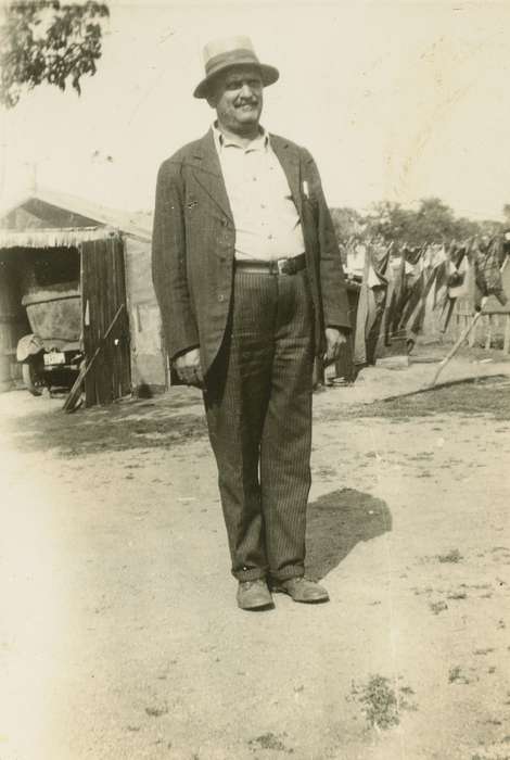 laundry line, Iowa, ford, Iowa History, hat, montenegrin, Norwoodville, IA, Portraits - Individual, Campopiano Von Klimo, Melinda, model a, laundry, mustache, history of Iowa, Motorized Vehicles, suit