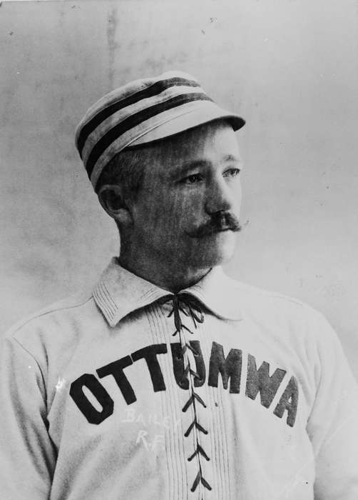 uniform, Iowa, hat, Portraits - Individual, Sports, Lemberger, LeAnn, Ottumwa, IA, mustache, history of Iowa, baseball, embroidery, Iowa History