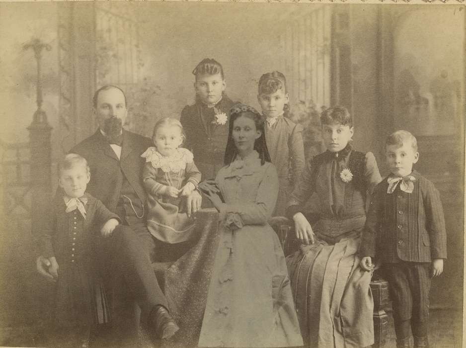 Portraits - Group, bow tie, history of Iowa, Iowa History, Families, bow, children, Joram, Elana, Independence, IA, man, Iowa, collage, family, dress, flower, Children