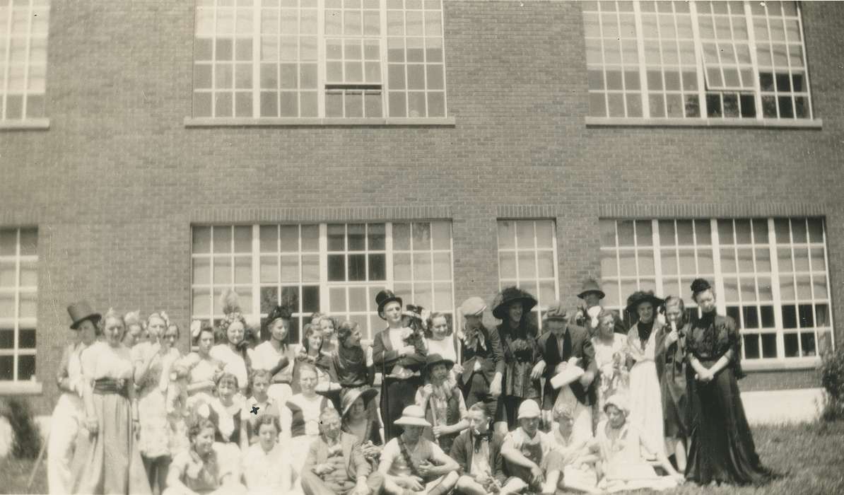 Children, high school, history of Iowa, Portraits - Group, Waverly Public Library, Waverly, IA, Iowa, large group picture, costume, Schools and Education, Iowa History, teenagers