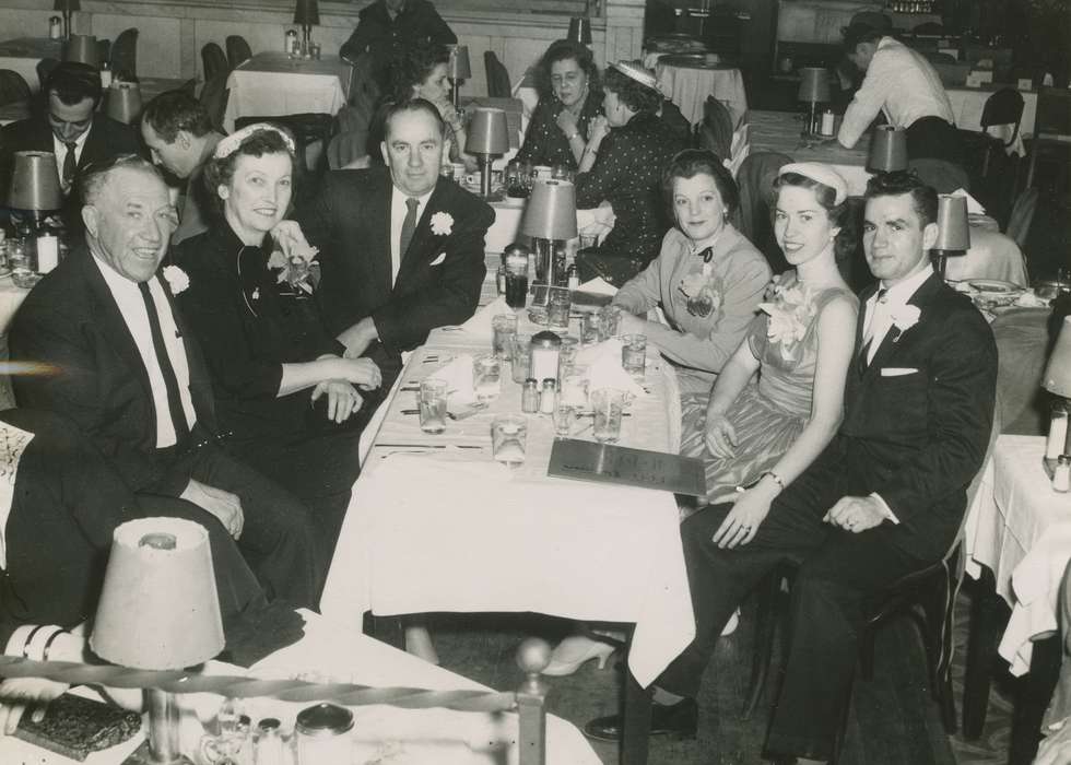 Travel, Weddings, history of Iowa, salt shaker, DC, banquet, Iowa, Food and Meals, suit, dress, Fink-Bowman, Janna, Iowa History, corsage, tablecloth, Portraits - Group