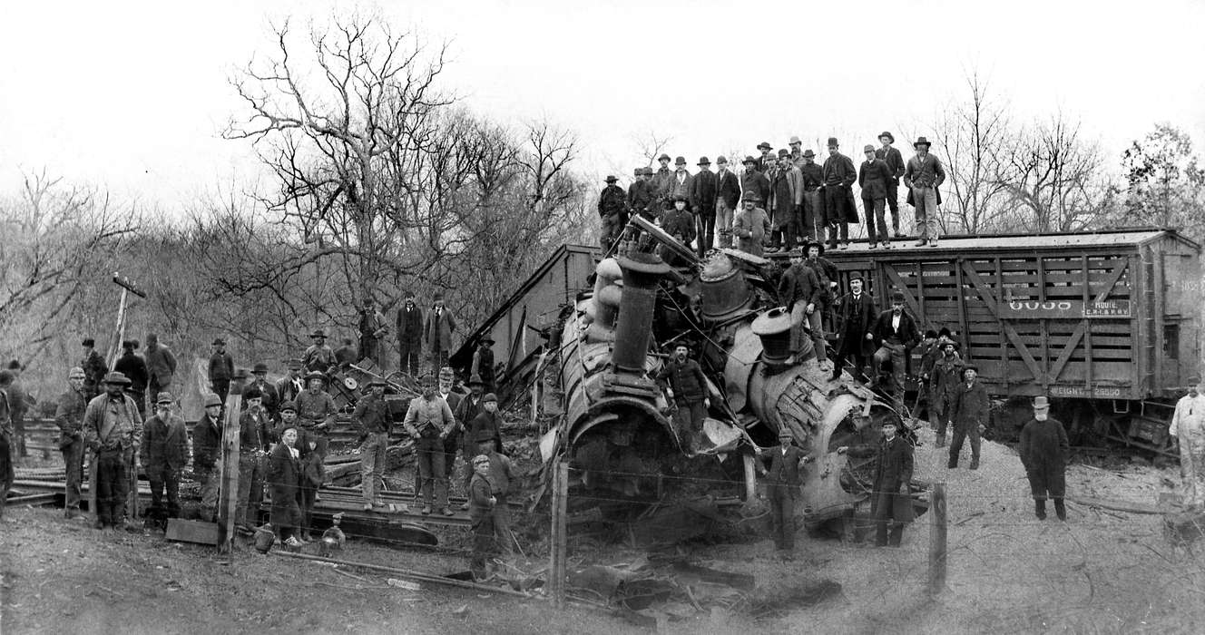 Portraits - Group, history of Iowa, Iowa History, Ottumwa, IA, Wrecks, steam engine, crash, Iowa, Lemberger, LeAnn, train