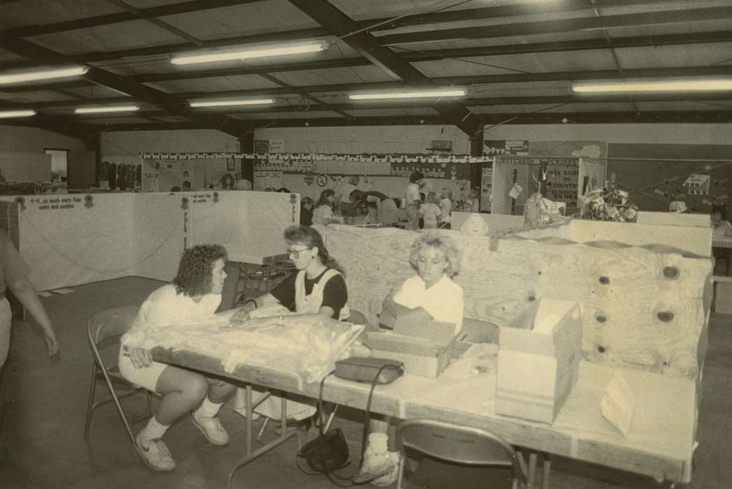 table, history of Iowa, display, county fair, Iowa History, girl, Waverly, IA, chair, Fairs and Festivals, Iowa, Children, Waverly Public Library