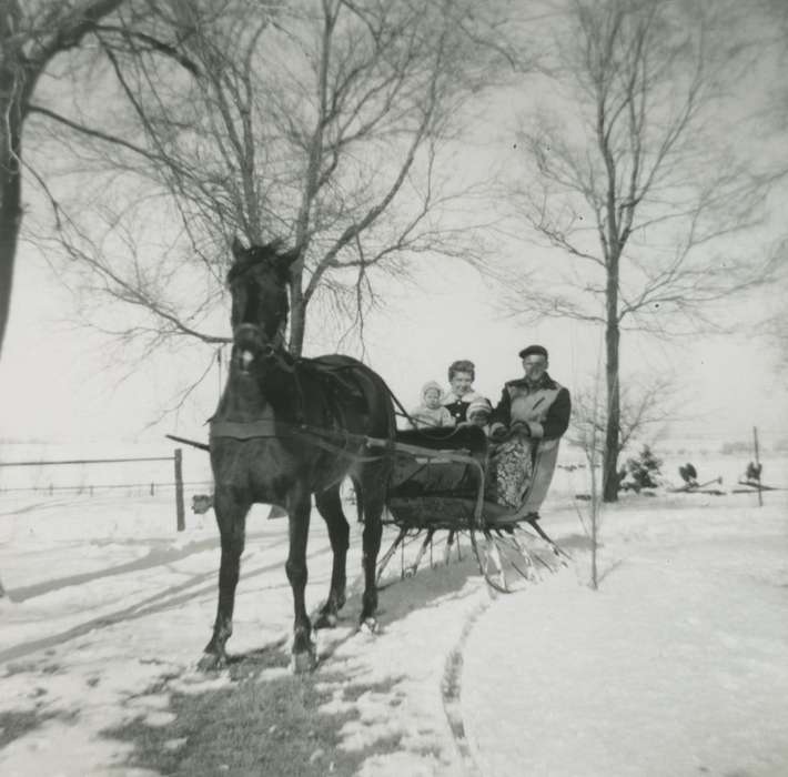 Iowa History, Grundy County, IA, couple, history of Iowa, Iowa, Portraits - Group, Outdoor Recreation, Families, horse, sled, Vauthier, Elizabeth