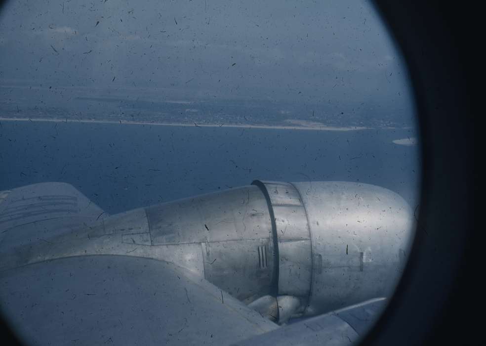 Sack, Renata, Travel, window, engine, USA, Iowa, airplane, coast, pan am, history of Iowa, Aerial Shots, ocean, window seat, wing, Iowa History